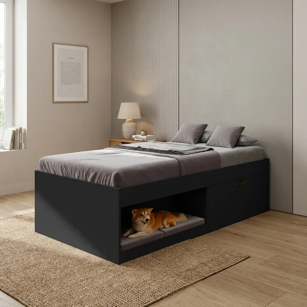 Cama Solteiro com Sapateira e Nicho Laura Yescasa Preto - 1