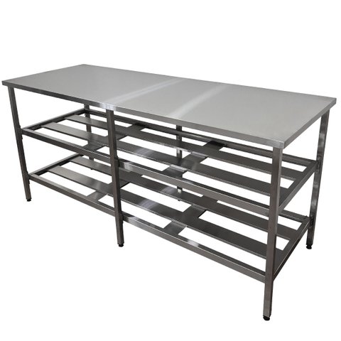 Mesa Aço Inox Industrial 160x70x90cm com 2 Prateleiras Fenestradas Nortinox