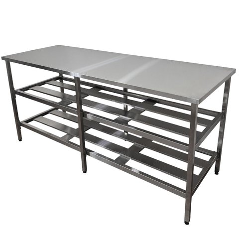 Mesa Aço Inox Industrial 160x70x90cm com 2 Prateleiras Fenestradas Nortinox