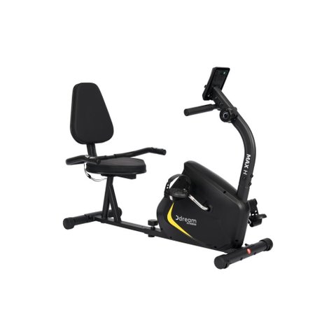 Bicicleta Ergométrica Magnética Horizontal com 8 Níveis de Resistência Max H Preta e Amarela -
