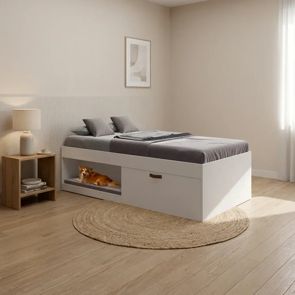 Cama Solteiro com Sapateira e Nicho Laura Yescasa Branco