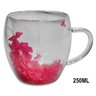 Caneca Xícara Chá Café 250ml Parede Dupla de Vidro com Flores Rosas Primavera Decorativas Presente - 2