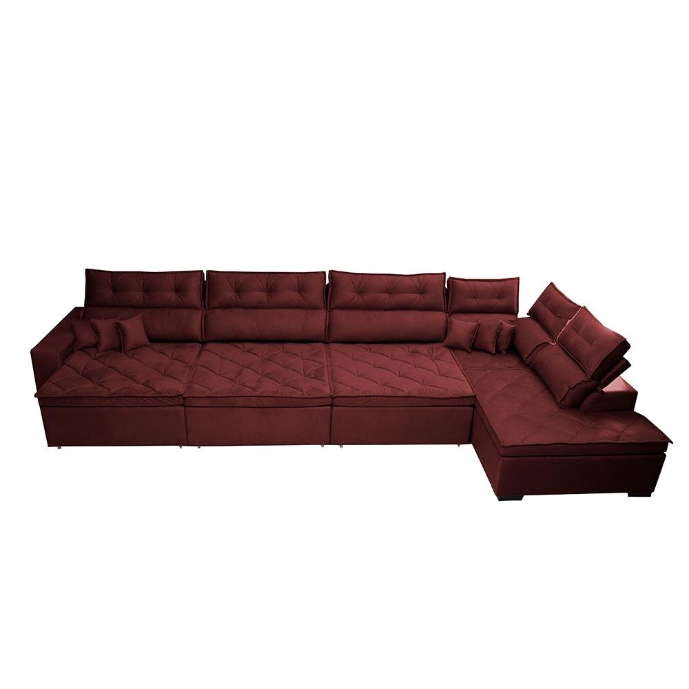 Sofá de Canto 4.80x2.36m Retrátil e Reclinável com Molas Cama inBox Platinum Direito Suede Vinho - 6