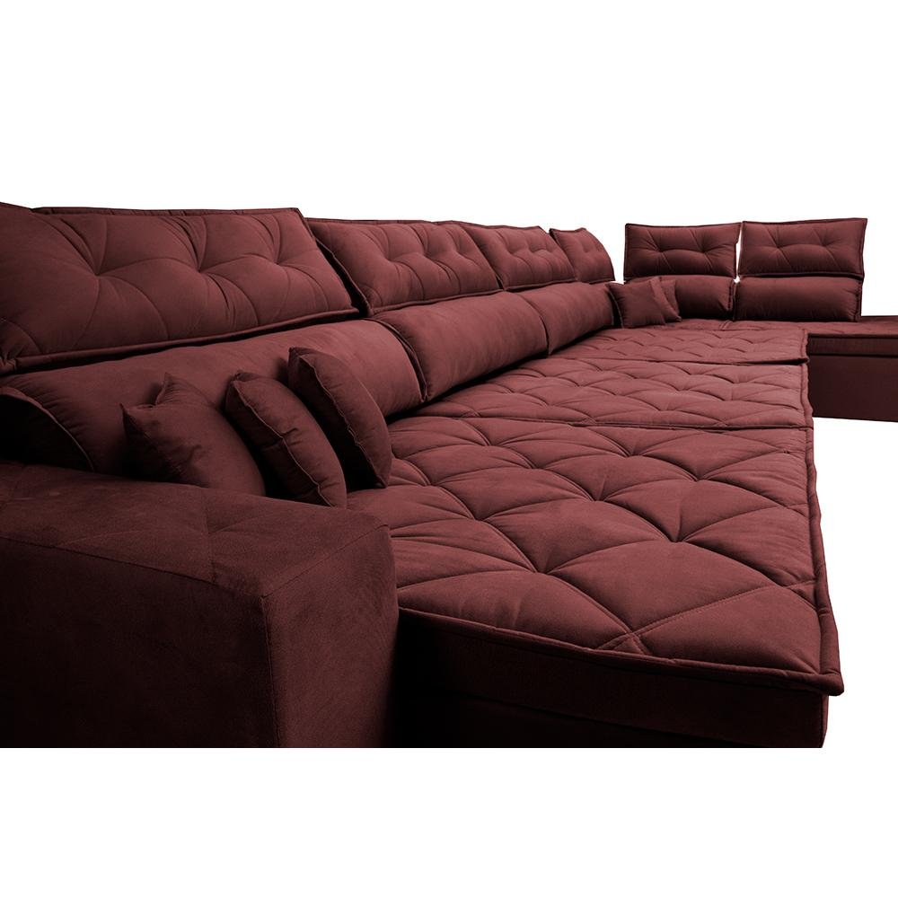 Sofá de Canto 4.80x2.36m Retrátil e Reclinável com Molas Cama inBox Platinum Direito Suede Vinho - 5