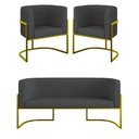 Ver imagem 1 de Kit 2 Poltronas + Sofá 2 Lugares Base de Metal Gold Corino Cor:cinza Cinza