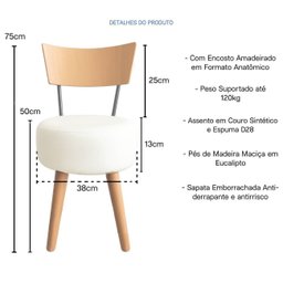 Kit 3 Cadeiras Jantar Cozinha Estofada Branca com Encosto Madeira Urban - 3