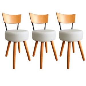 Kit 3 Cadeiras Jantar Cozinha Estofada Branca com Encosto Madeira Urban