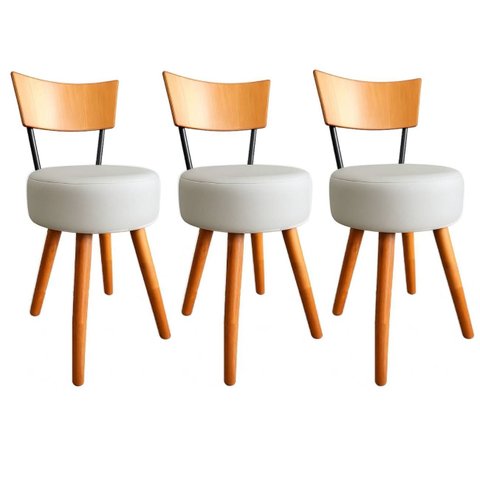 Kit 3 Cadeiras Jantar Cozinha Estofada Branca com Encosto Madeira Urban