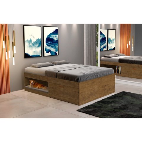 Cama Casal com 2 Sapateiras e 2 Nichos Laura Yescasa Marrom/Jequitiba
