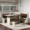 Ver imagem 3 de Conjunto de Bancos com Mesa em Madeira Maciça Branco Envelhecido