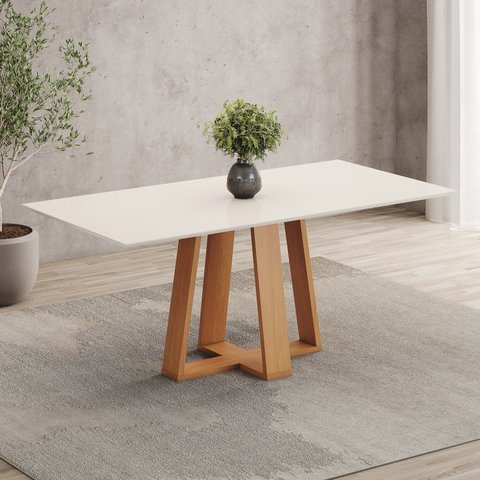 Mesa de Jantar 6 Lugares 160cm Tampo MDF Canto Reto Lisa