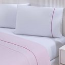 Ver imagem 3 de Jogo de Cama Lençol 100% Algodão Percal 150 Fios Casal Gran Moratta 4 Peças - Branco e Rosa