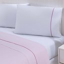 Ver imagem 1 de Jogo de Cama Lençol 100% Algodão Percal 150 Fios Casal Gran Moratta 4 Peças - Branco e Rosa