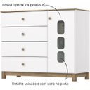 Ver imagem 3 de Cômoda 4 Gavetas e Porta com Vidro - Aconchego - Branco / Jequitibá Hp