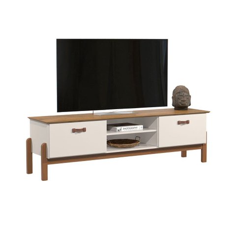 Rack Bancada Tv 60 Pol Retrô 1.60m Sonetto Pés Palito Madeira Maciça - Off-white/freijó