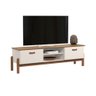 Rack Bancada Tv 60 Pol Retrô 1.60m Sonetto Pés Palito Madeira Maciça - Off-white/freijó - 1
