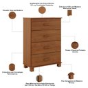 Ver imagem 5 de Cômoda para Quarto Closet 4 Gavetas Madeira Maciça Selena F06 Castanho - Lyam Decor