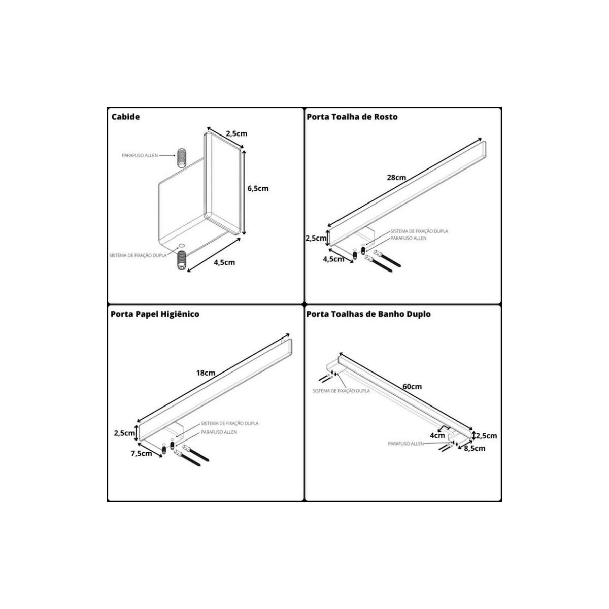 Kit de Acessórios de Banheiro Cromado F.master Duplo 4 Peças - 6