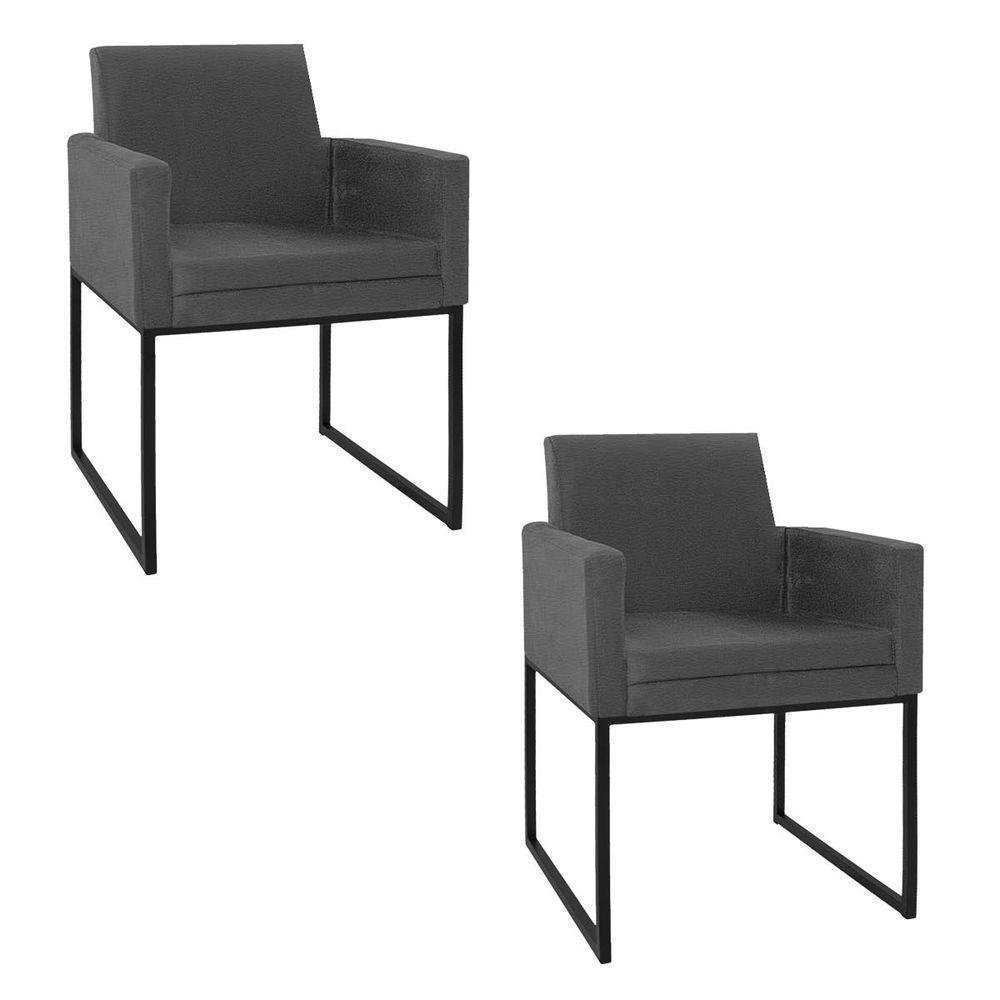 Kit 02 Poltronas Base De Ferro Preto Doce Sonho Cor Cinza - 1