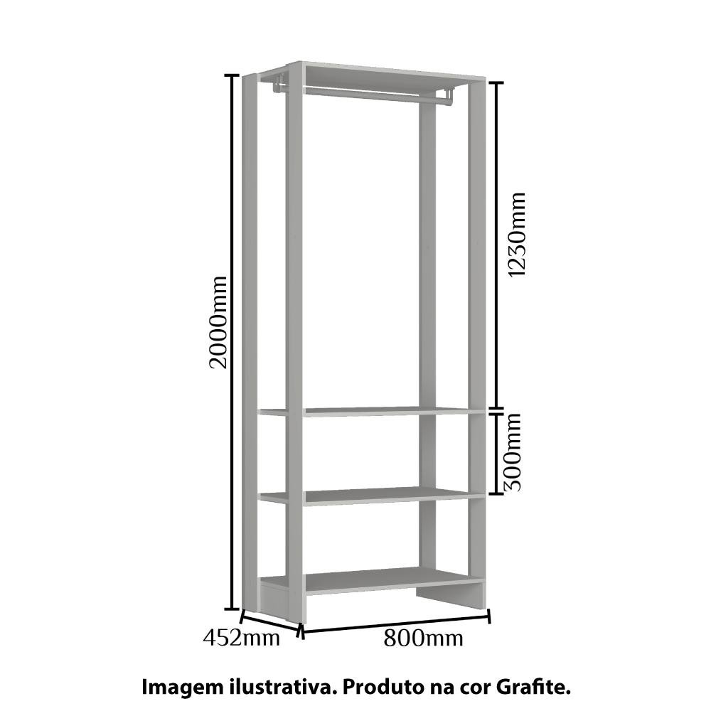 Estante Closet 80cm 3 Prateleiras e 1 Cabideiro Grafite MadeiraMadeira