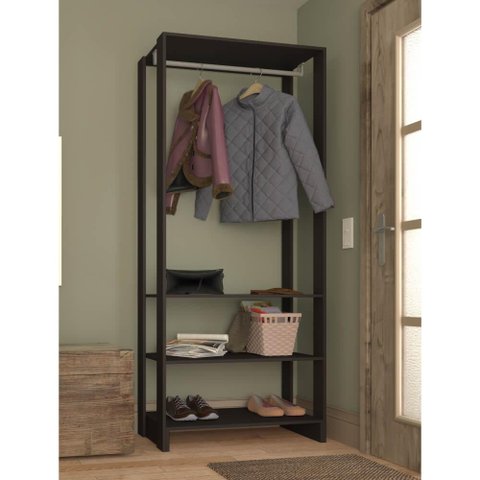 Estante Closet 80cm 3 Prateleiras e 1 Cabideiro - Grafite