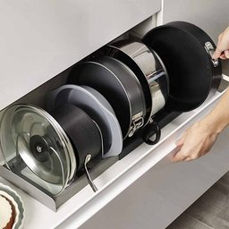 Organizador Ajustavel Panelas Louças Tampas Suporte Extensivel Gaveta Escorredor Resistente Multiuso - 9