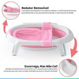 Banheira Bebê Dobrável de 0 à 3 Anos Fechamento Compacto Smile Rosa Safety 1st - 3