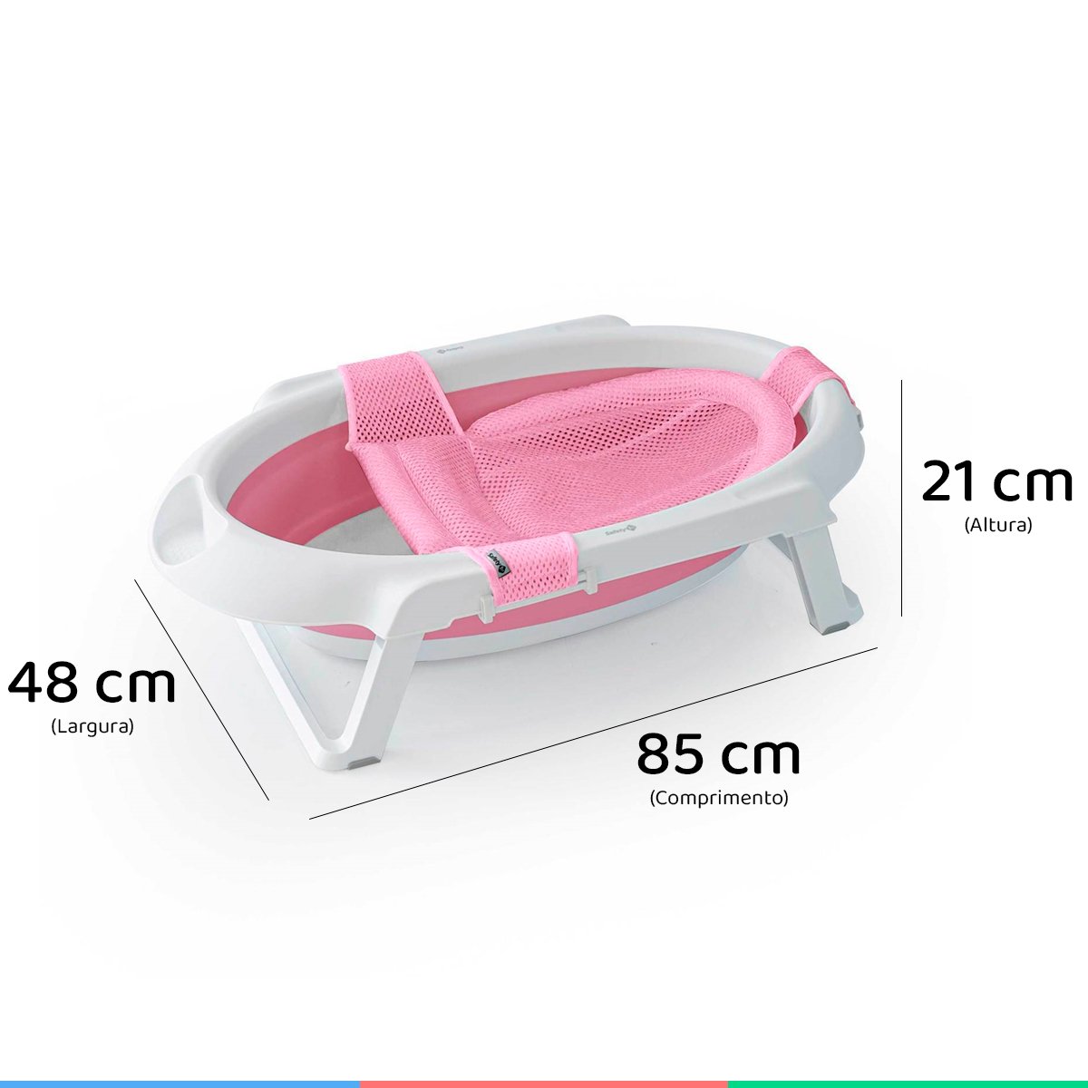 Banheira Bebê Dobrável de 0 à 3 Anos Fechamento Compacto Smile Rosa Safety 1st - 6