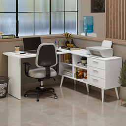 Mesa de Escritório em L 3 Gavetas Branco Lisboa Madesa - 2