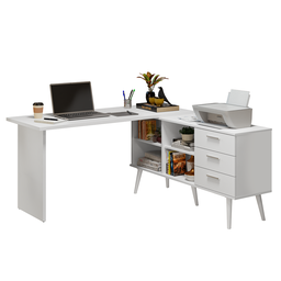 Mesa de Escritório em L 3 Gavetas Branco Lisboa Madesa - 4