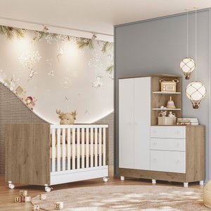 Jogo de Quarto Infantil Gr e Cômoda e Berço 1340 Doce Sonho:carvalho/branco