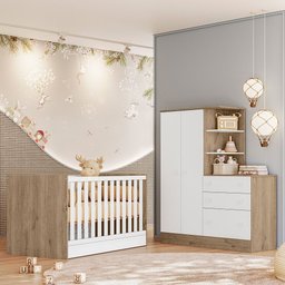 Jogo de Quarto Infantil Gr e Cômoda e Berço 1340 Doce Sonho:carvalho/branco - 2