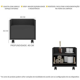 Gabinete Armário Banheiro 40cm com Rodízios Multimóveis V5035 Preto - 3