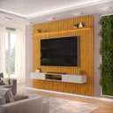 Ver imagem 1 de Painel Ripado para TV até 75 Polegadas com LED MDF 250cmx240cm Trento Marrom Cedro/Bali