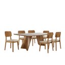 Ver imagem 1 de Conjunto Sala de Jantar Mesa Itália 180x90cm Tampo Retângular Vidro/MDF Mel e Off White com 6 Cadeir