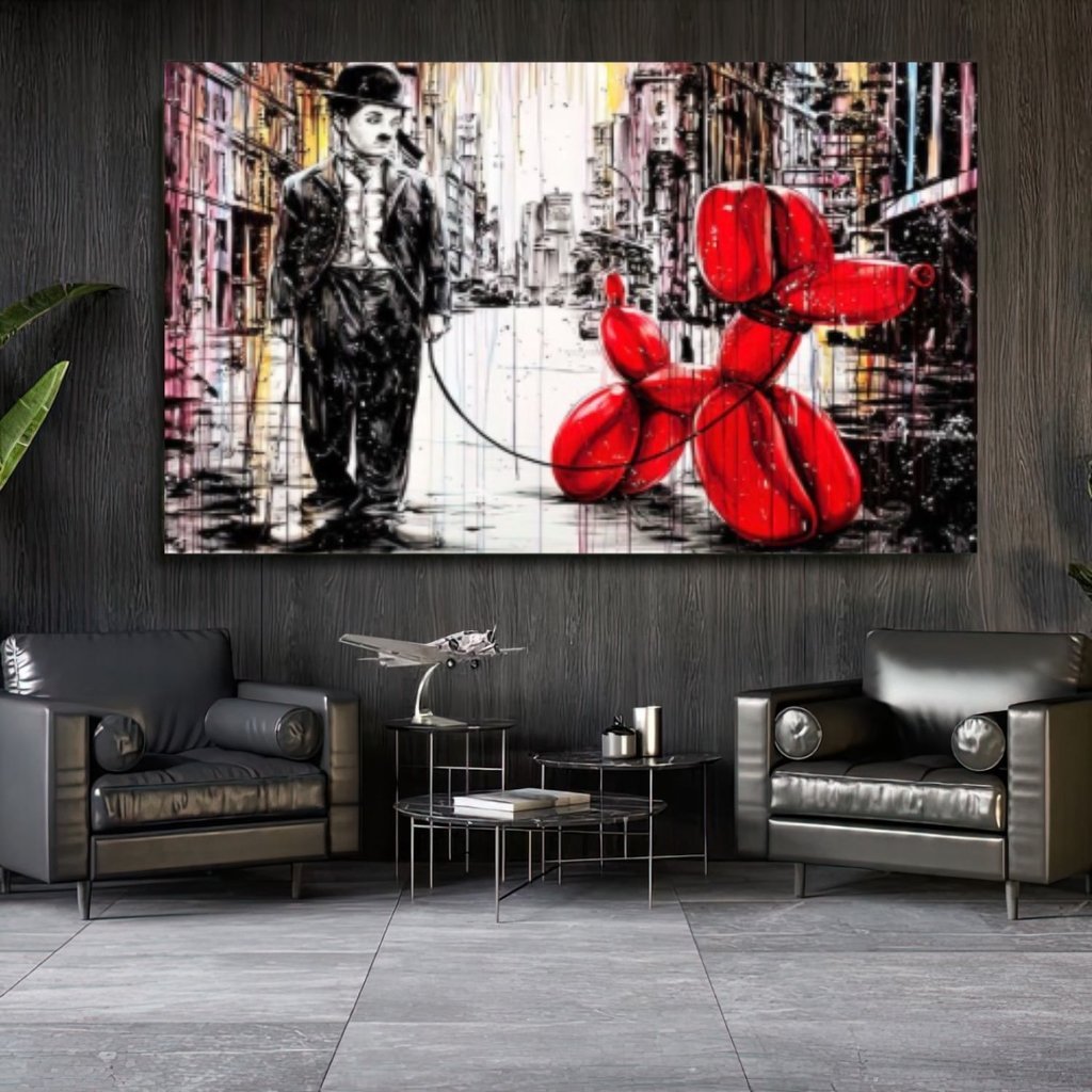 Quadro Pop Graffiti Charlie Chaplin:120x80 cm/BRANCA | MadeiraMadeira