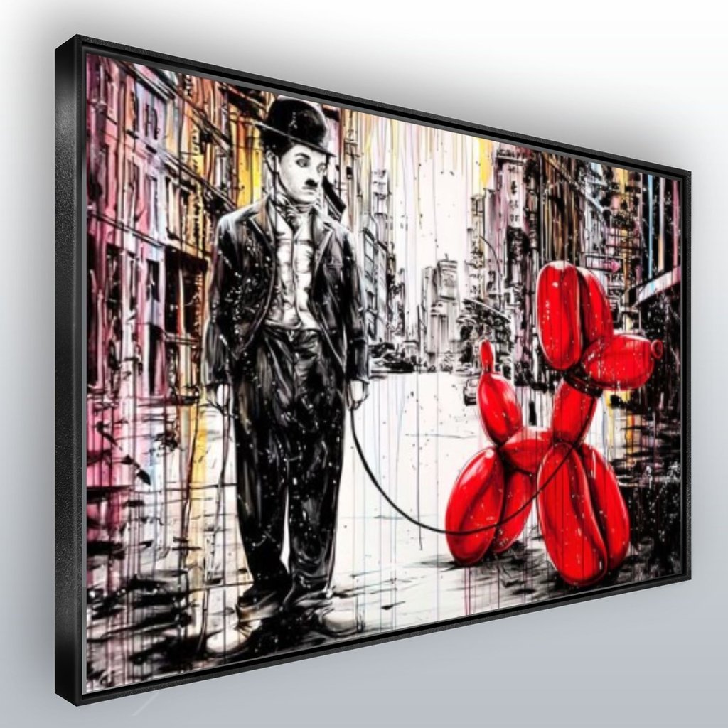 Quadro Pop Graffiti Charlie Chaplin:120x80 cm/BRANCA | MadeiraMadeira