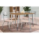 Ver imagem 1 de Conjunto: Mesa Sala Jantar Iguaçu C/ Tampo de Madeira 1.60cm + 6 Cadeiras Portugal Cromada/nude 16
