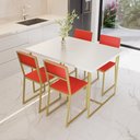 Ver imagem 1 de Conjunto Mesa de Jantar Retangular Branca 4 Cadeiras Estofado Riviera Industrial Dourado Don Castro