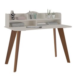 Escrivaninha Sofia com Nichos Off White/Cedro - Artely Móveis - 1