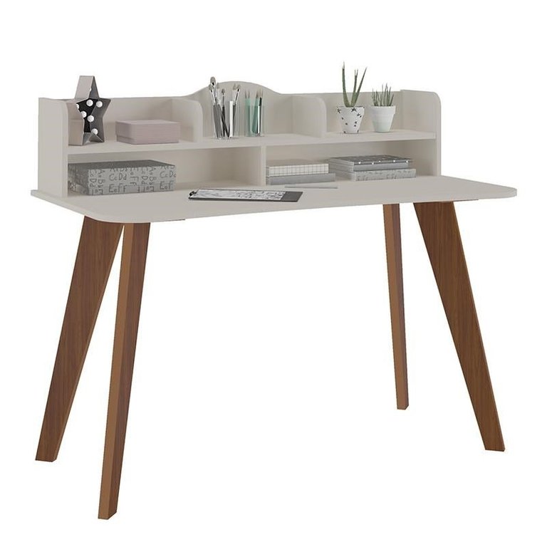 Escrivaninha Sofia com Nichos Off White/Cedro - Artely Móveis