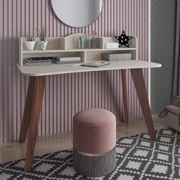 Escrivaninha Sofia com Nichos Off White/Cedro - Artely Móveis - 2