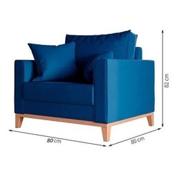 Poltrona Beny Pés e Base em Madeira Linho Azul M. Rr Decor - 4