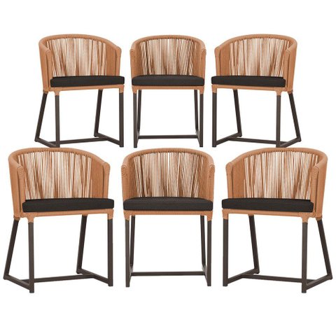6 Cadeiras de Jantar Área Noronha em Alumínio com Pintura Marrom Corda Náutica Estofado 9 Trama Orig