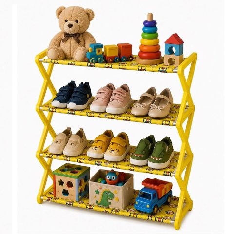 Organizador Infantil 4 Prateleiras Sapateira Estante Porta Brinquedos Sapatos Roupas Rack Portatil P