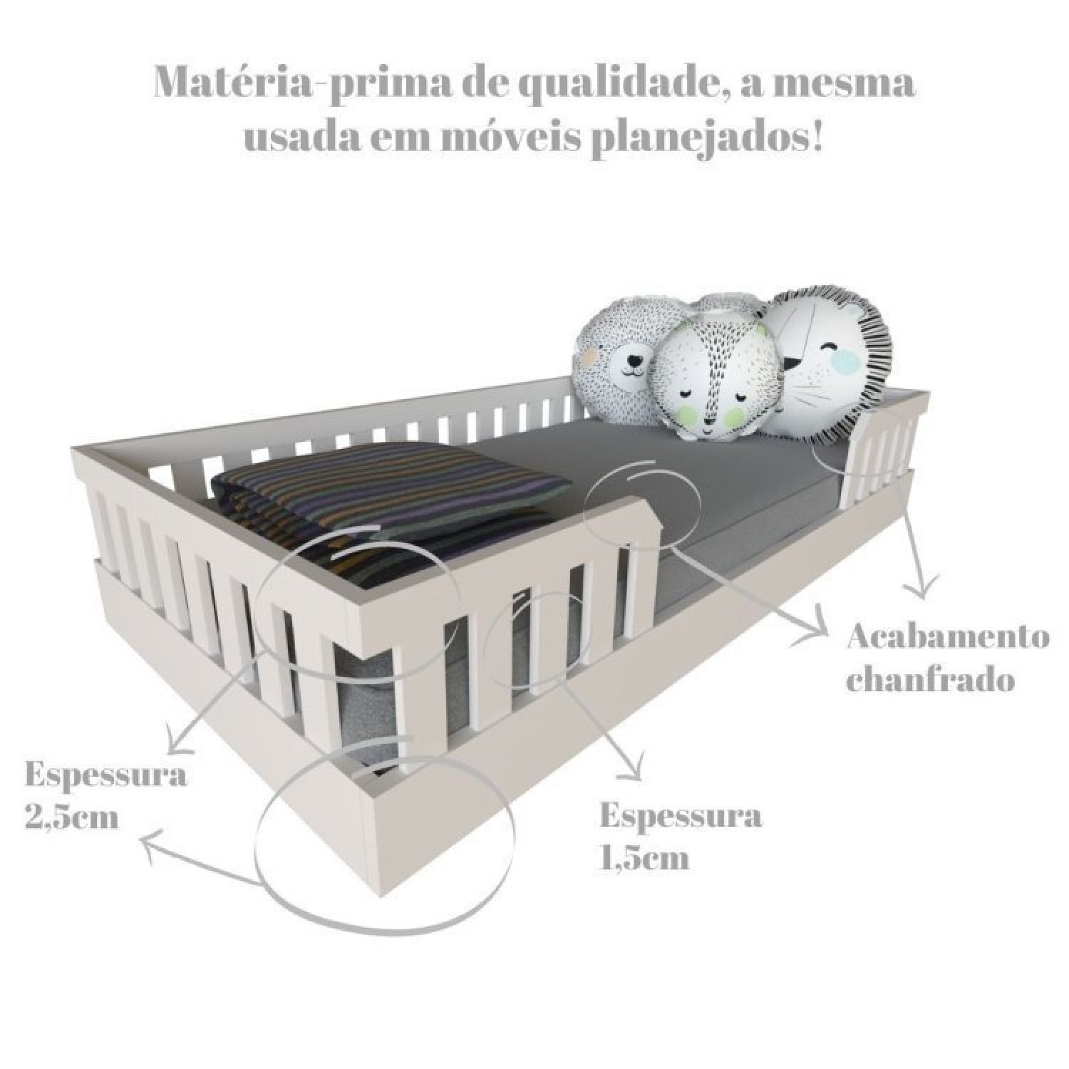 Cama Infantil Montessoriana Solteiro com Colchão Cori Yescasa - 7