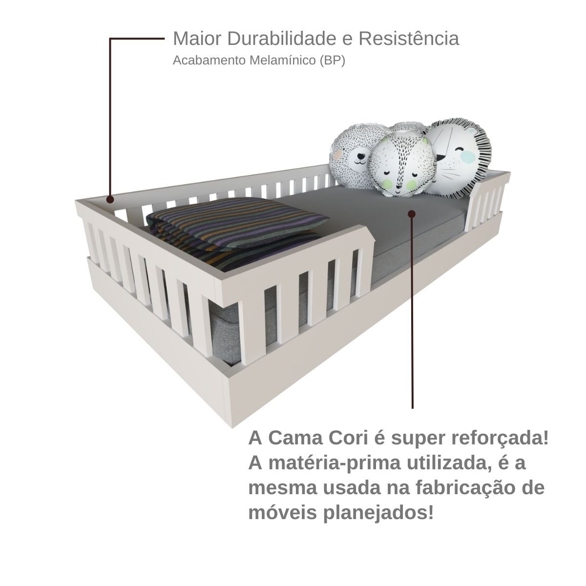 Cama Infantil Montessoriana Solteiro com Colchão Cori Yescasa - 14