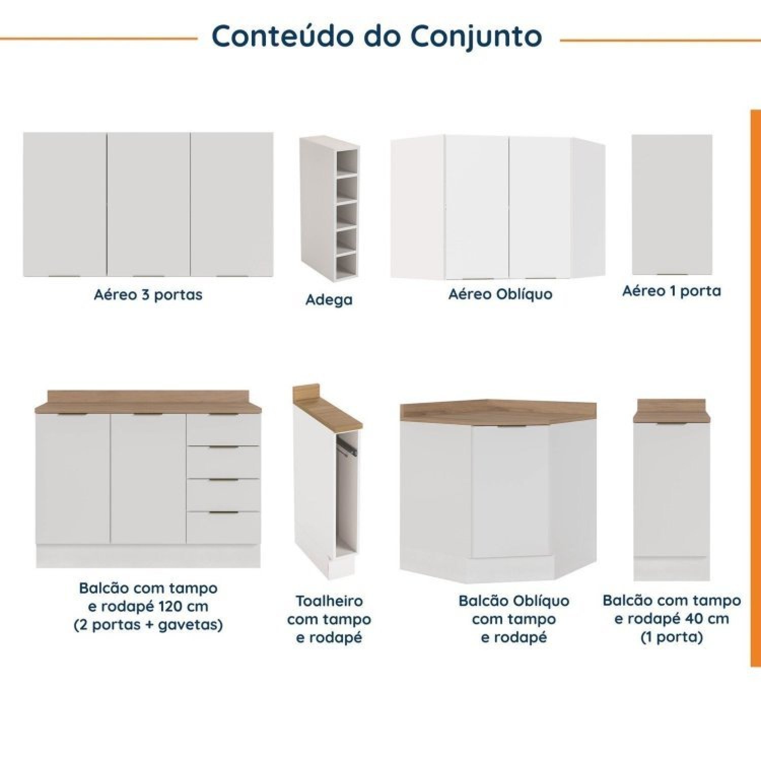 Cozinha Modulada 8 Peças 3 Aéreos 3 Balcões Adega e Toalheiro Ipanema Cabecasa Madeiramadeira - 4