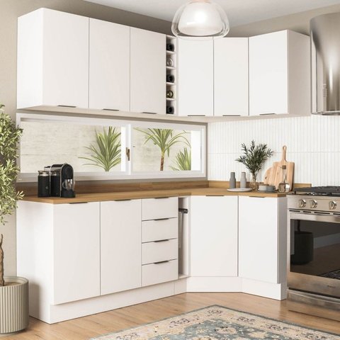 Cozinha Planejada 8 Peças 3 Aéreos 3 Balcões Adega e Toalheiro Ipanema CabeCasa MadeiraOriginals Bran