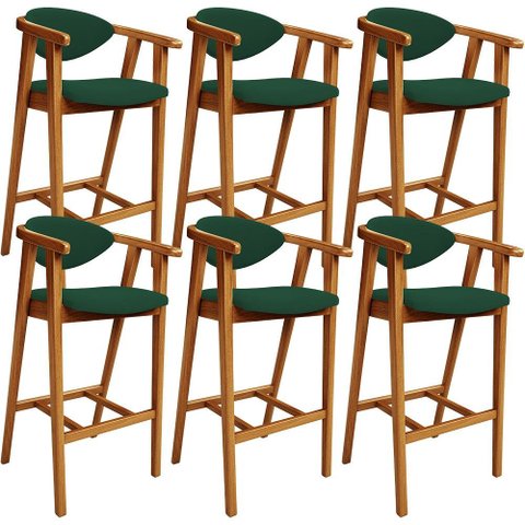 Kit 06 Banquetas Alta Cozinha Bancada Bar Sala de Jantar Fixa Cecília L02 Suede Verde Musgo - Lyam